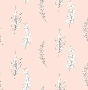 Vector Subtle Seamless Pattern with Drawn Florals Stock Illustration
