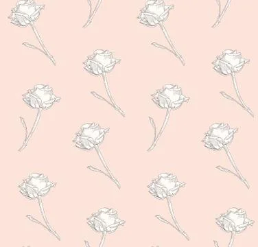 Vector Subtle Seamless Pattern with Drawn Florals Stock Illustration
