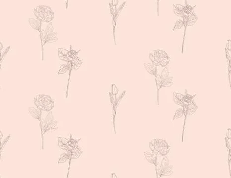 Vector Subtle Seamless Pattern with Drawn Florals Stock Illustration