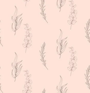 Vector Subtle Seamless Pattern with Drawn Florals Stock Illustration