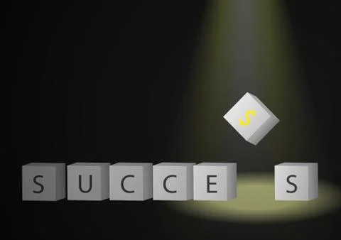 Vector : Success on block cube on gray background Stock Illustration