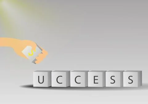 Vector : Success on block cube with hand hold  on gray background Stock Illustration