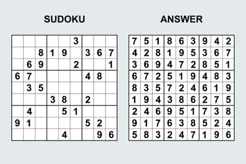 Vector sudoku with answer. Stock Illustration
