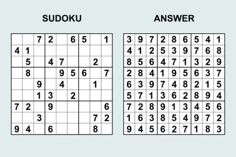 Vector sudoku with answer. Stock Illustration
