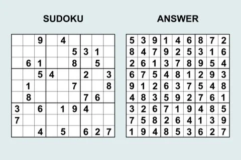 Vector sudoku with answer. Illustrazione stock