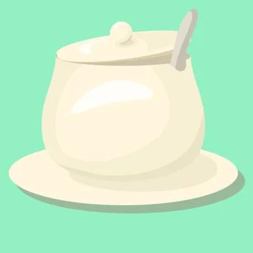 Vector sugar-bowl cup sugar-bowl spoon isolated on white background Stock Illustration