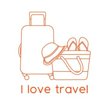 Vector Suitcase Hat Beach bag Flip flops Travel Stock Illustration