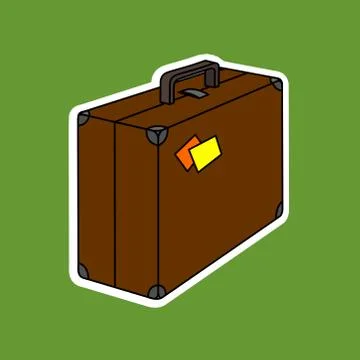 Vector Suitcase With Stickers. Retro Suitcase With Metal Corners. Sticker In  Stock Illustration