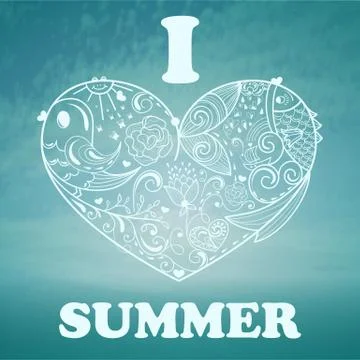 Vector summer background with blue sky and sea Stock Illustration