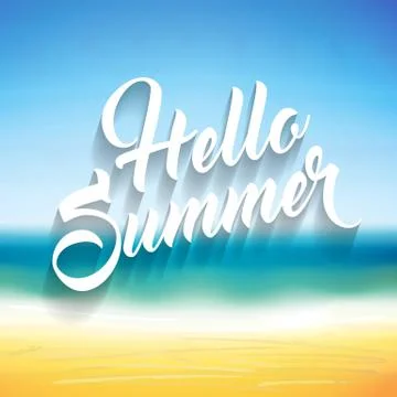Vector summer background. Hello Summer vector lettering text illustration. Ilustración de archivo