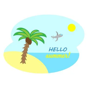 Vector summer background with holiday elements . Beach, sea, palm, sun and pl Stock Illustration