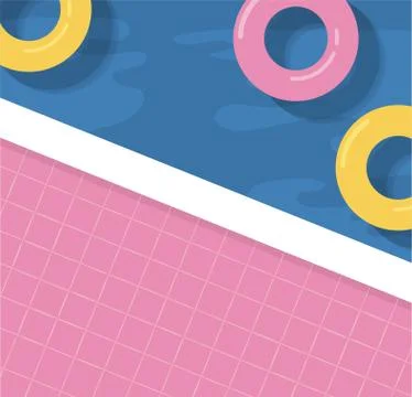 Vector summer background with inflatable rings floating in a cool blue Stock Illustration
