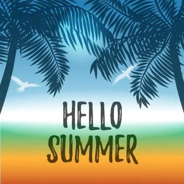 Vector summer background with ocean and palms Stock Illustration