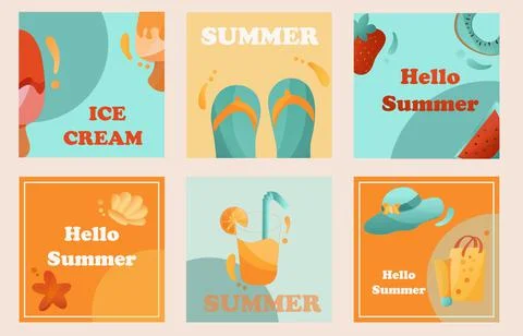 Vector summer background with summer related objects and cute lettering. Desi Stockillustratie