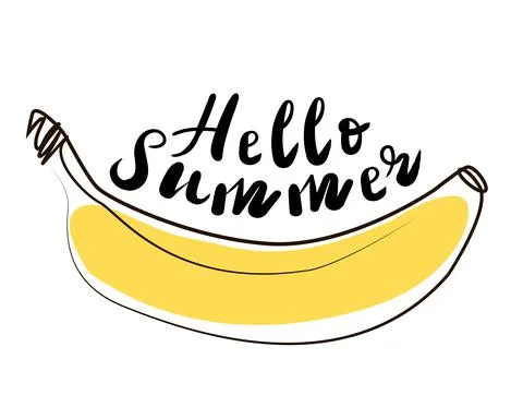 Vector summer banana isolated on white background. Lettering hello summer Stock Illustration