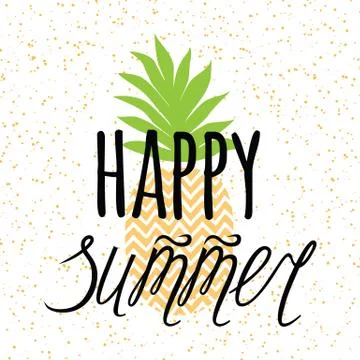 Vector summer banner with hand drawn pineapple, lettering design element 'Hap Stock Illustration