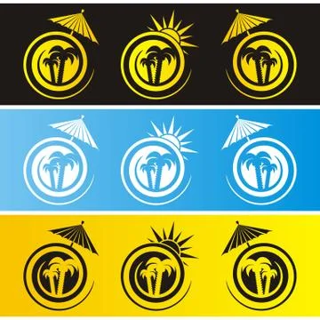 Vector summer banners with palms and sun Illustrazione stock