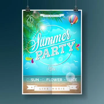 Vector Summer Beach Party Flyer Design with typographic elements Illustrazione stock