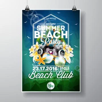 Vector Summer Beach Party Flyer Design with typographic elements Stock Illustration