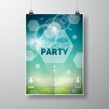 Vector Summer Beach Party Flyer Design with typographic elements Stock Illustration