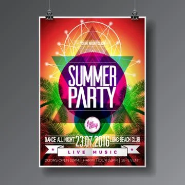 Vector Summer Beach Party Flyer Design with typographic elements Stock Illustration
