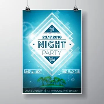 Vector Summer Beach Party Flyer Design with typographic elements Stock Illustration