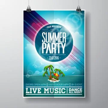 Vector Summer Beach Party Flyer Design with typographic elements Stock Illustration