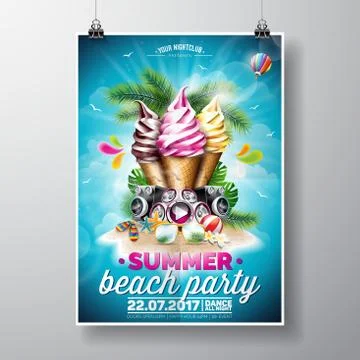 Vector Summer Beach Party Flyer Design with typographic elements Stock Illustration