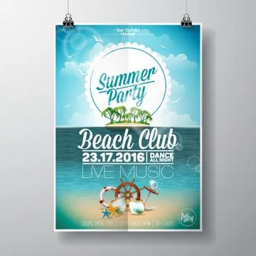 Vector Summer Beach Party Flyer Design with typographic elements Stock Illustration