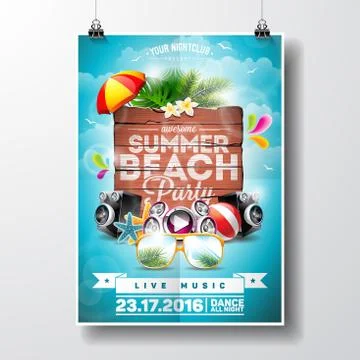 Vector Summer Beach Party Flyer Design with typographic elements Stock Illustration