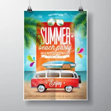 Vector Summer Beach Party Flyer Design with typographic elements Stock Illustration