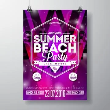 Vector Summer Beach Party Flyer Design with typographic elements Stock Illustration