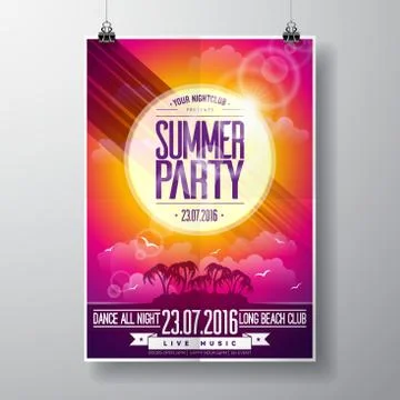 Vector Summer Beach Party Flyer Design with typographic elements Stock Illustration