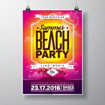 Vector Summer Beach Party Flyer Design with typographic elements Stock Illustration