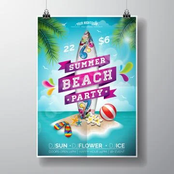 Vector Summer Beach Party Flyer Design Stock Illustration