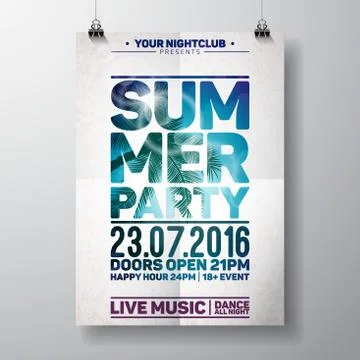 Vector Summer Beach Party Flyer Design with typographic elements Stock Illustration