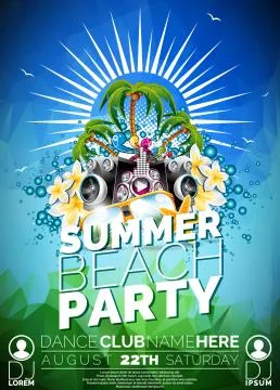 Vector Summer Beach Party Flyer Design with speakers Stock Illustration