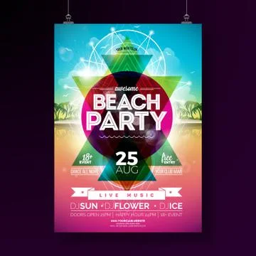Vector Summer Beach Party Flyer Design with typographic elements and abstract Stock Illustration