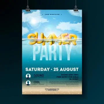 Vector Summer Beach Party Flyer Design with 3d Typography Letter on Underwater Illustrazione stock
