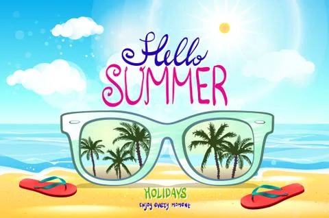 Vector summer blurred beach, with sunglasses, background illustration vector Stock Illustration