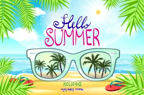 Vector summer blurred beach, with sunglasses, background illustration vector Stock Illustration