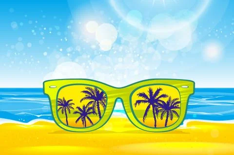 Vector summer blurred beach, with sunglasses, Stock Illustration