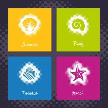 Vector summer cards with sea shells design Illustrazione stock