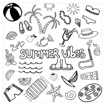 Vector summer doodle set. Hand drawn illustration with trendy style on white  Stock Illustration