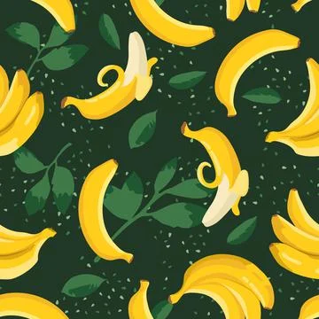 Vector summer exotic pattern with yellow bananas, flowers and leaves. Illustrazione stock