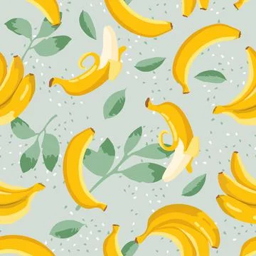 Vector summer exotic pattern with yellow bananas, flowers and leaves. Stock Illustration