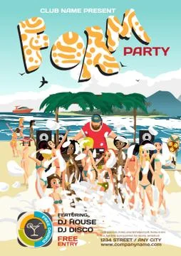 Vector summer foam party invitation beach style. Day beach, foam Illustrazione stock