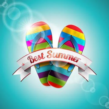 Vector Summer Holiday Design with slipper and ribbon Illustrazione stock
