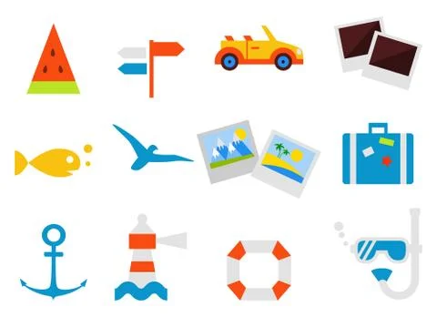 Vector summer icons. Flat design trend. Stock Illustration