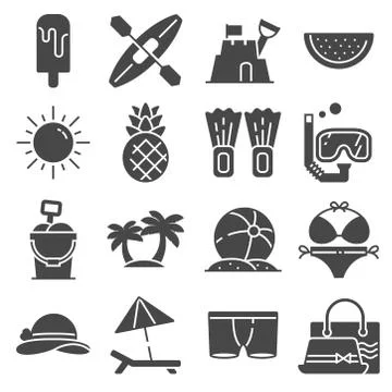 Vector Summer icons gray set on white background Stock Illustration